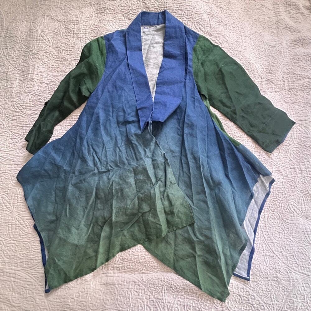 Ria Modiste duster women's blouse small, green blue, NWOT